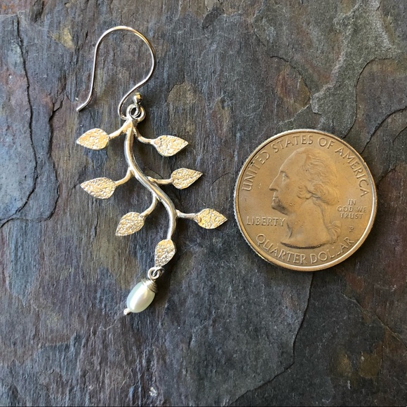 Sterling Silver Drop Pearl Earrings - Picture 2 of 3